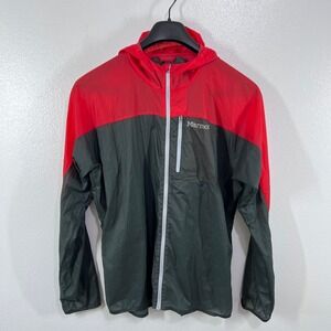 Marmot Windbreaker Jacket Hooded Lightweight Mens‎ Large Red Olive Green